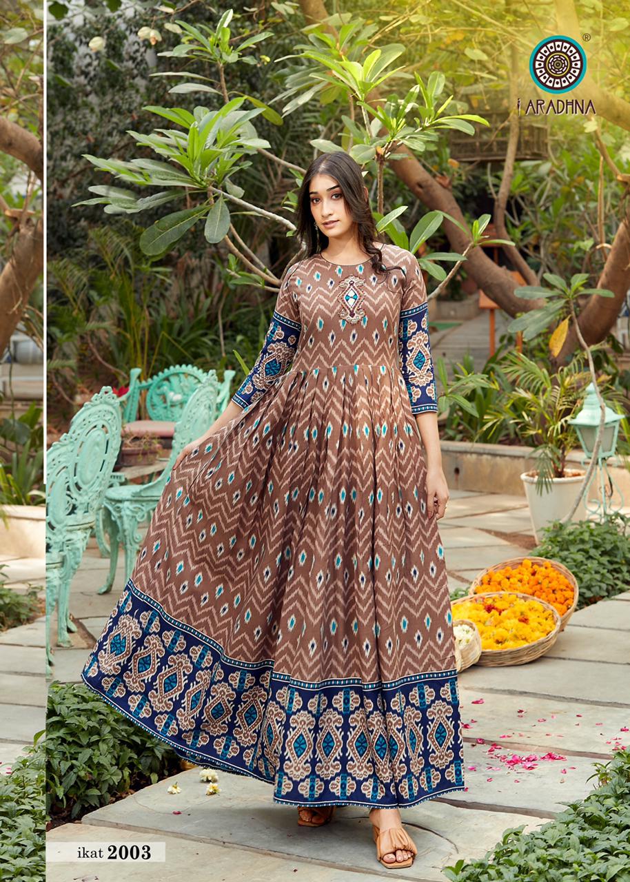 Aradhna Ikat 2 Heavy Rayon Designer Printed  Anarkali Long Kurti Collection